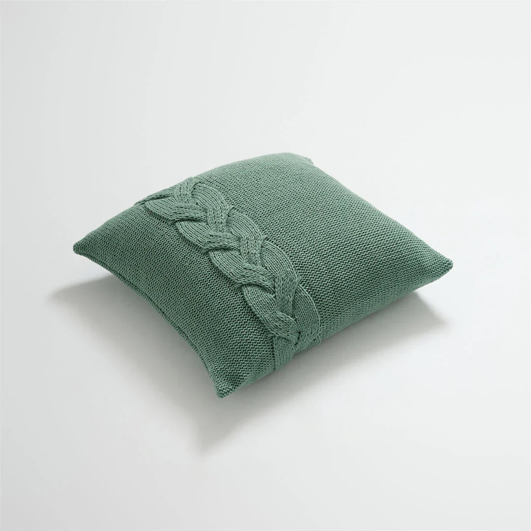 Soft, fluffy acrylic knitted pillow case with unique Nordic twist design in four colour options