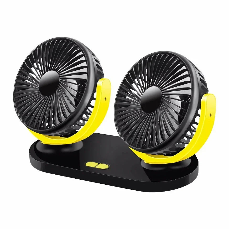 Versatile 12/24V Dual-Head Car Fan with Adjustable Airflow and 3-Speed Settings for Any Vehicle