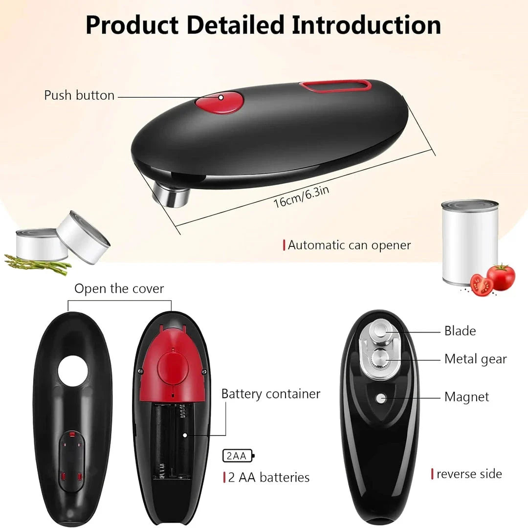 Compact Automatic Can Opener with One-Button Operation, Smooth Cutting Mechanism, and Versatile Multi-Function Design