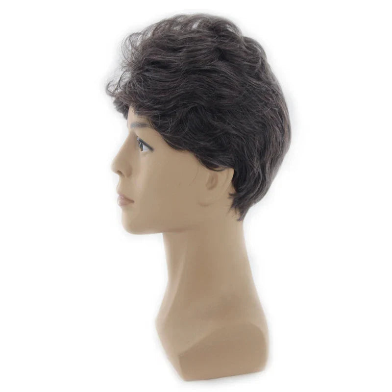 Stylish, short, and fluffy curly hair wig for Kiwi men, featuring adjustable fit and durable construction.