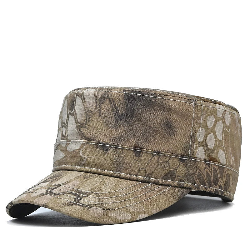 Stylish Flat Python Hat with Camouflage Pattern, Ideal for Outdoor Adventures in New Zealand