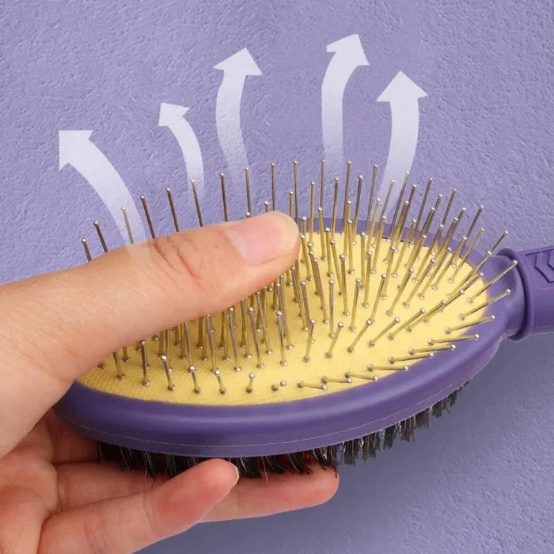 Double-Sided Dog & Cat Grooming Brush with Stainless Steel and Soft Bristles