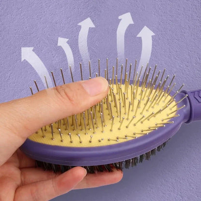 Double-Sided Dog & Cat Grooming Brush with Stainless Steel and Soft Bristles