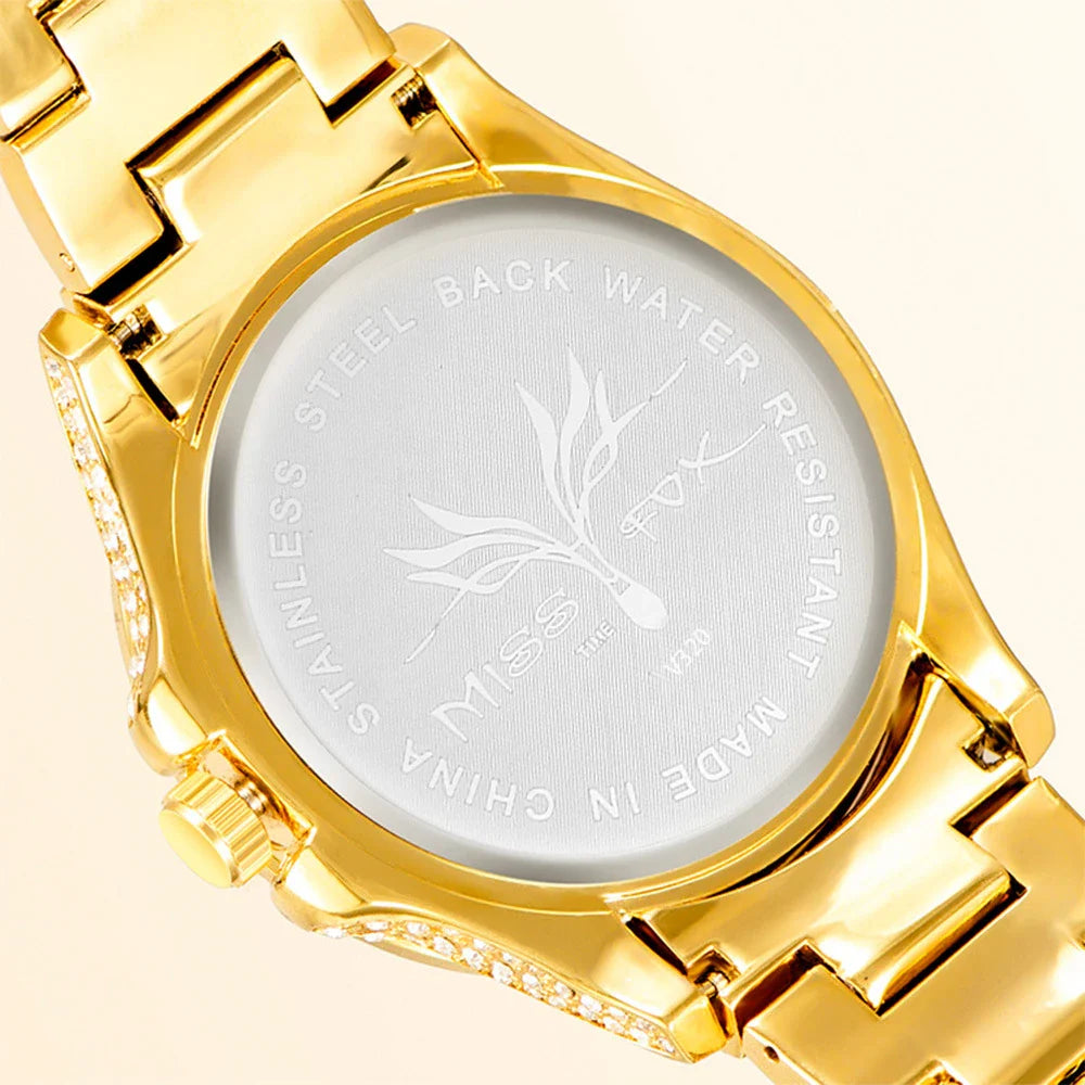 Elegant Kiwi-approved waterproof watch with diamond-encrusted dial and gold-plated strap
