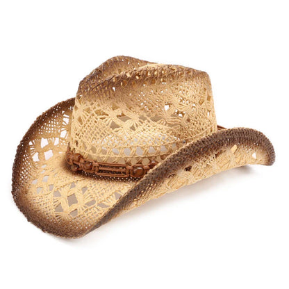 Breathable Western Cowboy Hat made of lightweight straw with a conical crown, perfect for staying cool and stylish in the Kiwi sun