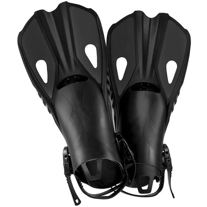 Adjustable Travel Snorkel Fins in different colours, designed for comfort, performance, and versatility in the water.