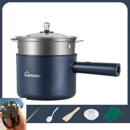 Versatile electric cooker in Emerald Green and Sapphire Blue colours, featuring manual and smart pot models with steaming grids for a range of cooking functions.