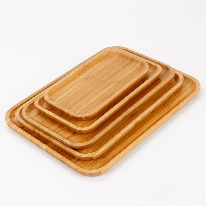 Bamboo serving tray with a sleek, minimalist design for serving food, drinks, or as a decorative piece in a modern kitchen