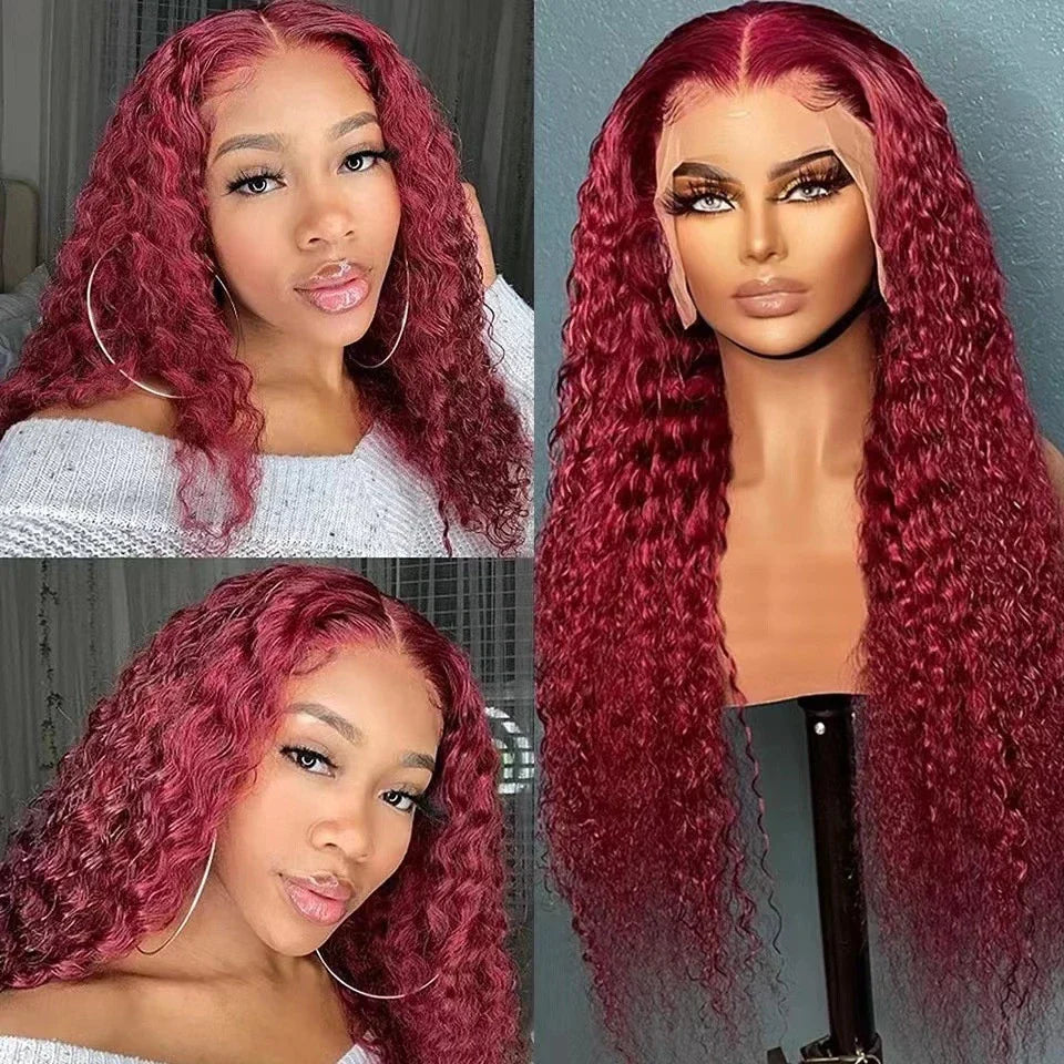 Versatile wine red long front lace wig with adjustable lace front and heat-resistant fibers for a natural, flowing Kiwi look