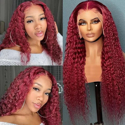 Versatile wine red long front lace wig with adjustable lace front and heat-resistant fibers for a natural, flowing Kiwi look