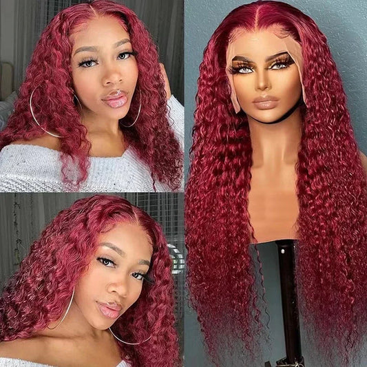 Versatile wine red long front lace wig with adjustable lace front and heat-resistant fibers for a natural, flowing Kiwi look