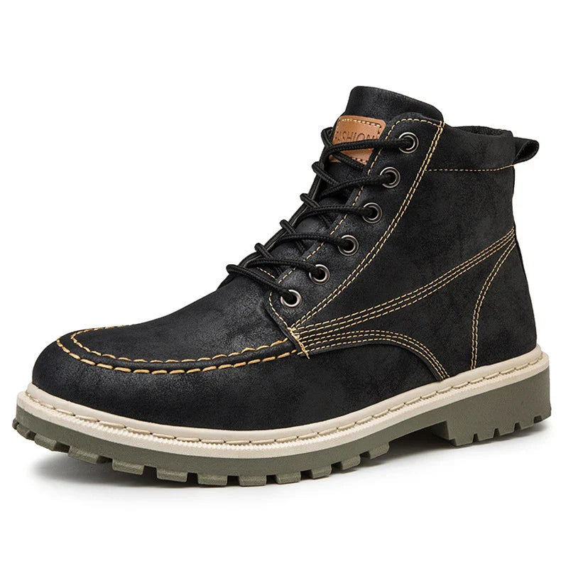 Men's Short Leather Boots with Durable PVC Sole, Breathable Mesh Lining, and Retro-Inspired Style in Classic Colours