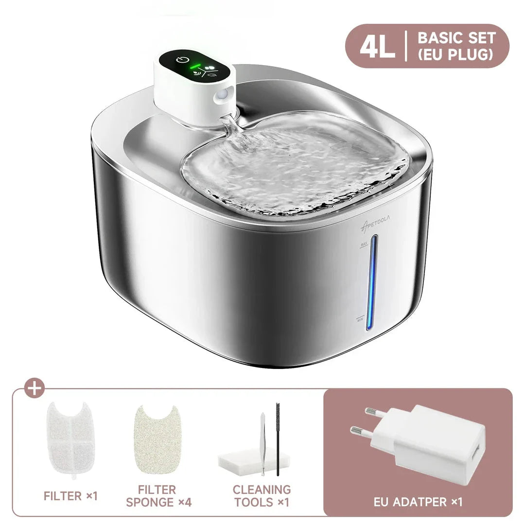 Wireless Stainless Steel Pet Water Fountain with Smart Sensor for Convenient Hydration