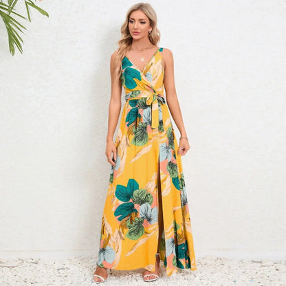 Elegant Kiwi-Inspired Paisley Maxi Dress for Summer - Charming V-Neck, Flowy A-Line Silhouette, and Breathable Cotton-Polyester Blend