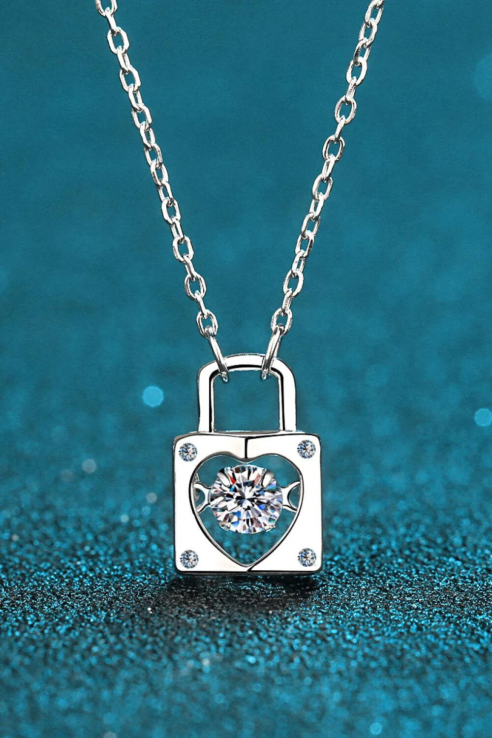 Elegant Moissanite Lock Pendant Necklace with 925 sterling silver, moissanite centre stone, and zircon accents