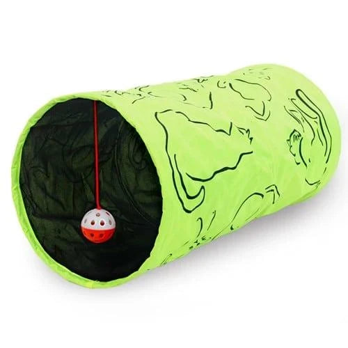 Cosy nylon cat tunnels in green, providing a warm and inviting space for Kiwi cats to play, hide, and relax