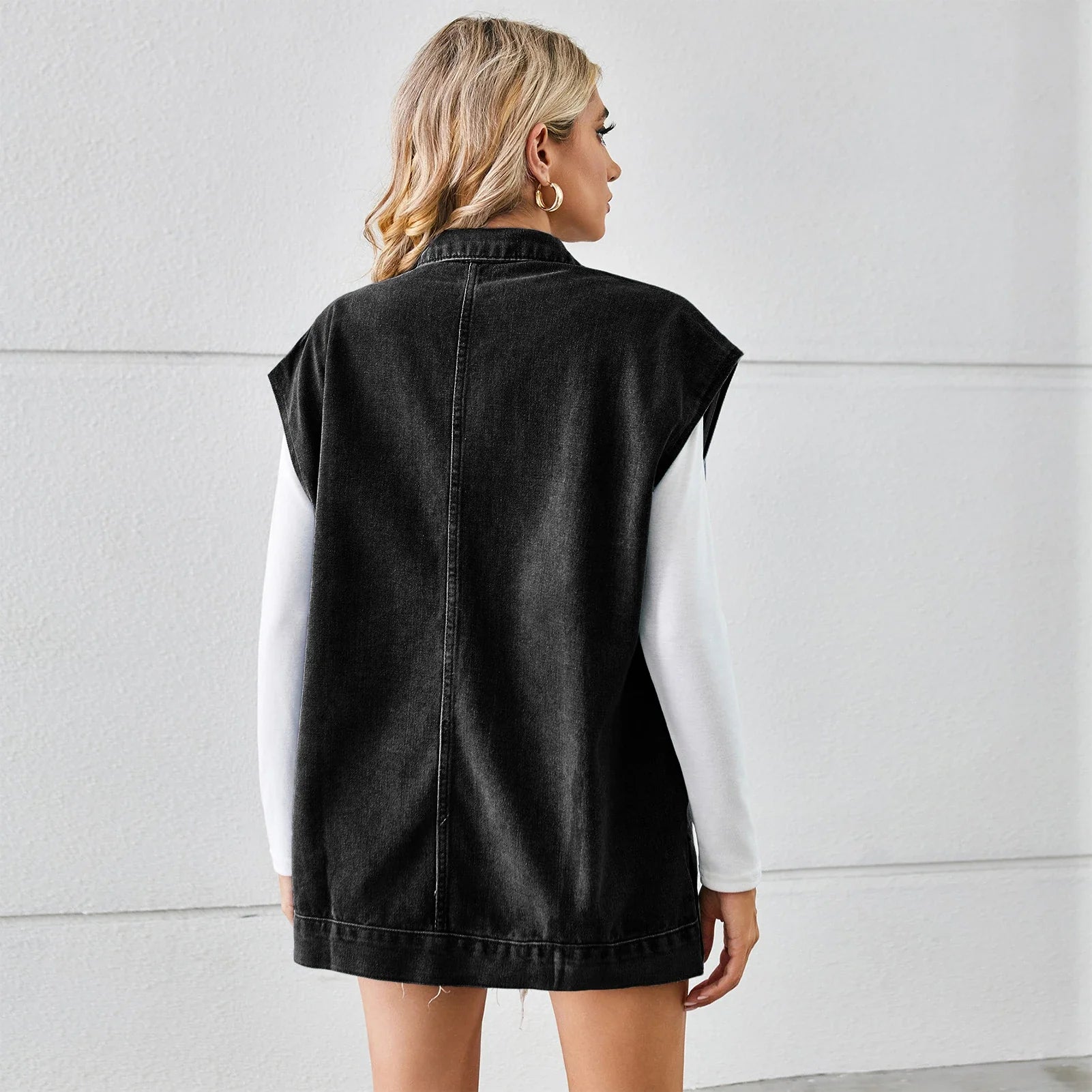 Trendha Denim Vest with Big Pockets - A stylish and functional sleeveless outwear piece for Kiwi women