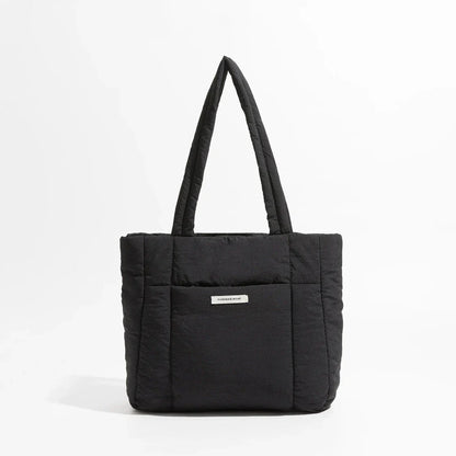 Stylish black quilted cotton tote bag with a versatile and user-friendly design, perfect for Kiwi fashionistas