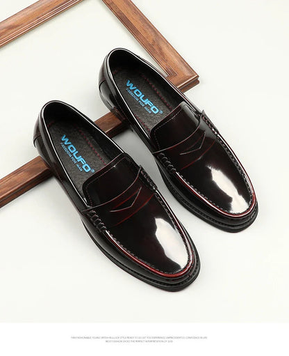 Stylish one-foot patent leather loafers with round toe and flat heel, perfect for the Kiwi commuter