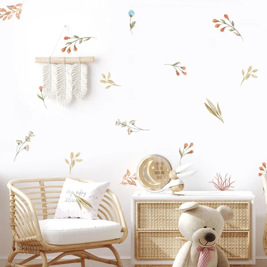 Elegant boho floral watercolour wall decals in a New Zealand home