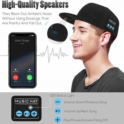 Wireless Bluetooth Speaker Cap with built-in microphone and adjustable fit for outdoor adventures