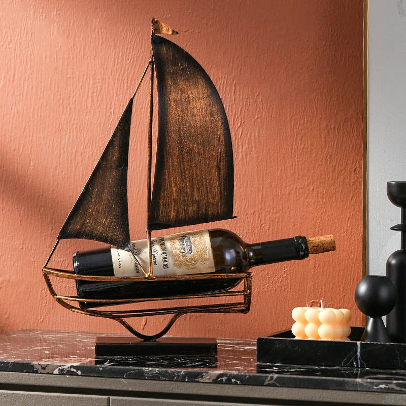 Stylish iron sailboat-shaped wine rack, a modern and nautical decor piece for Kiwi homes