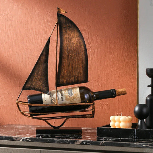 Stylish iron sailboat-shaped wine rack, a modern and nautical decor piece for Kiwi homes