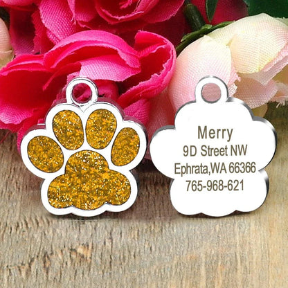 Cute paw-shaped pet tag with rhinestones, designed for Kiwi pets to provide stylish identification and anti-lost protection.