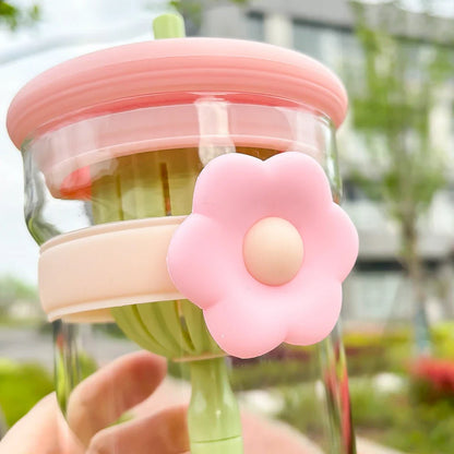 Flower Glass Cup with Infuser and Straw - Vintage-Inspired Drinkware for Charming Hydration