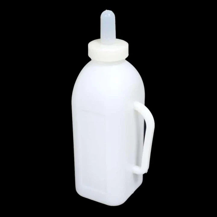 A large, durable white plastic water bottle with a silicone nipple, perfect for providing long-lasting hydration for pets and horses.