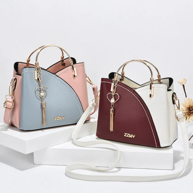 Stylish Color Block Crossbody Handbag with Trendy Tassel Accents made of premium PU leather for modern, on-the-go Kiwis