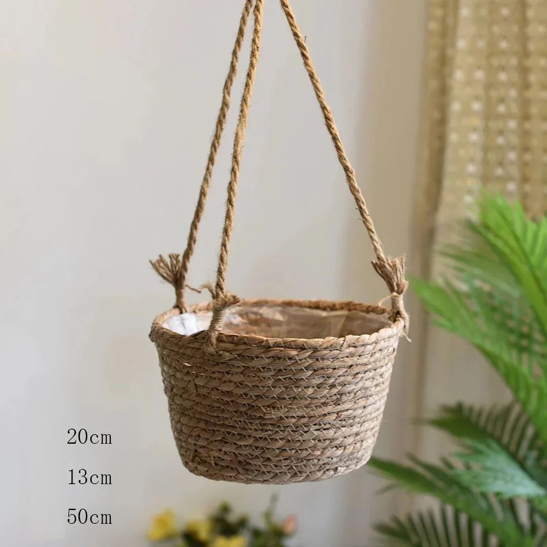 Stylish jute rope hanging planter basket in gray, perfect for adding natural, bohemian charm to Kiwi homes and gardens