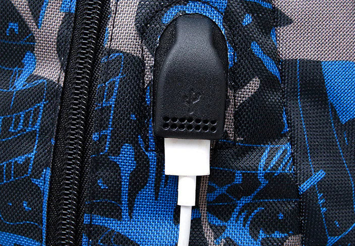 Flower-patterned nylon backpack with zipper opening and roomy interior, perfect for Kiwi students