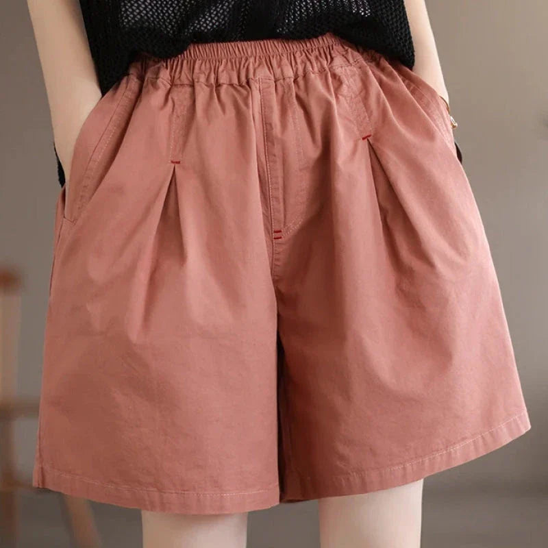 Comfortable and stylish Mori Girl-inspired cotton shorts in a solid coffee color, perfect for Kiwi summer adventures.