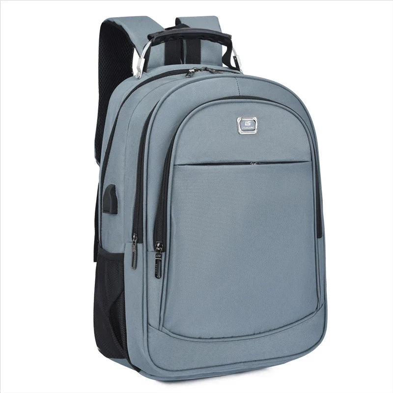 Spacious USB backpack with Oxford cloth and polyester construction, suitable for school, travel, and outdoor adventures