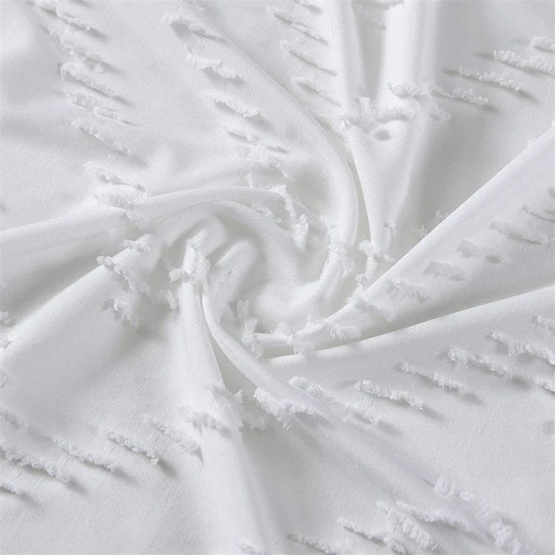 Modern farmhouse style waterproof white shower curtain with chevron tufted design for Kiwi bathrooms