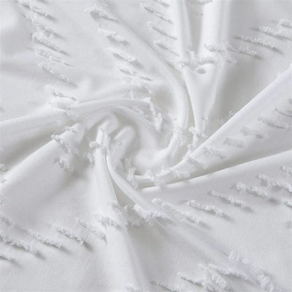 Modern farmhouse style waterproof white shower curtain with chevron tufted design for Kiwi bathrooms