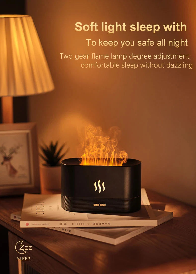 Captivating flame-effect aroma diffuser with customisable lighting and essential oil diffusion capabilities