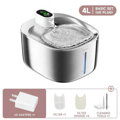 Wireless Stainless Steel Pet Water Fountain with Smart Sensor for Convenient Hydration