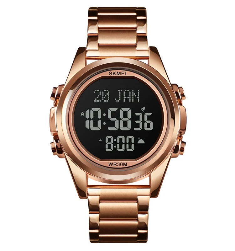 Premium men's electronic watch with Arab steel casing and stylish gold, rose gold, or black finish