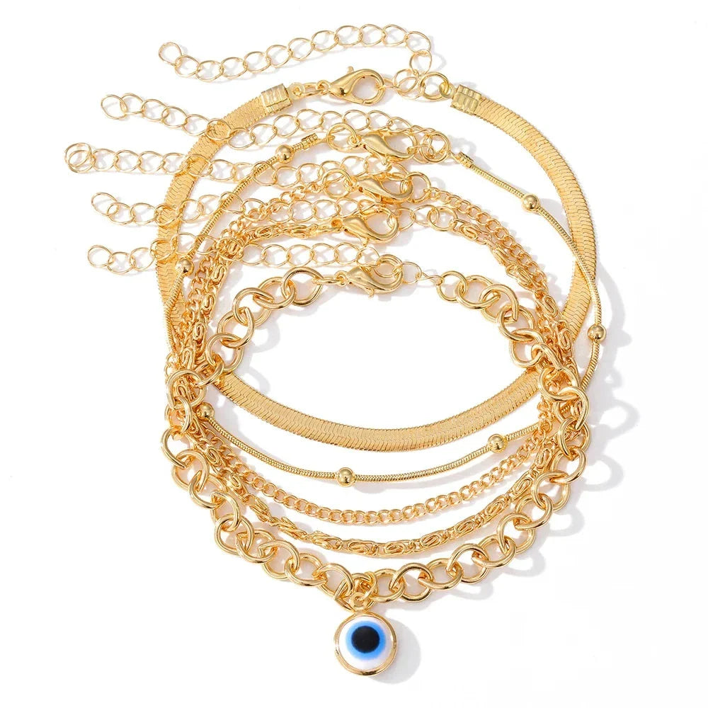 Stylish blue evil eye anklet bracelet made from durable zinc alloy with a delicate link chain and captivating design