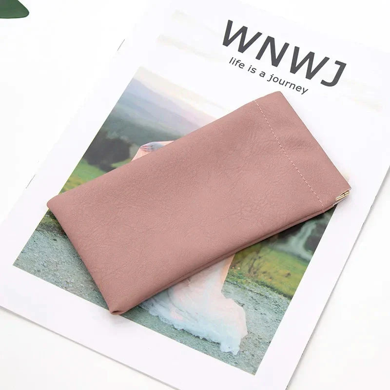 Soft PU leather glasses pouch in various colours for protecting and storing sunglasses and reading glasses