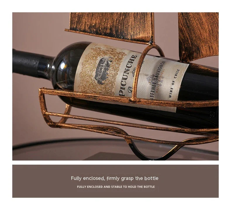 Stylish iron sailboat-shaped wine rack, a modern and nautical decor piece for Kiwi homes