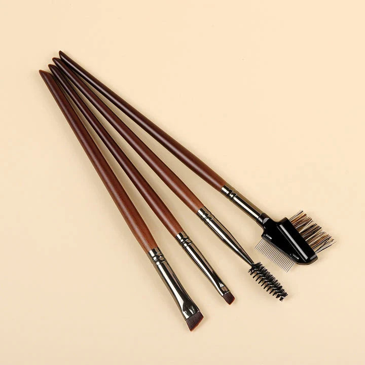 4-Piece Angled Eyebrow and Eyeliner Brush Set with Sustainable Wood Handles for Precision Eye Makeup
