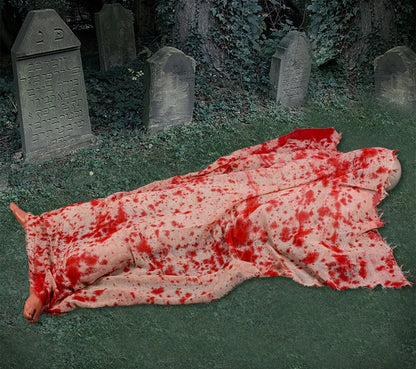 Voice-activated Corpse Prop with Bloodcurdling Cloth and Glowing Hair for Halloween Decoration