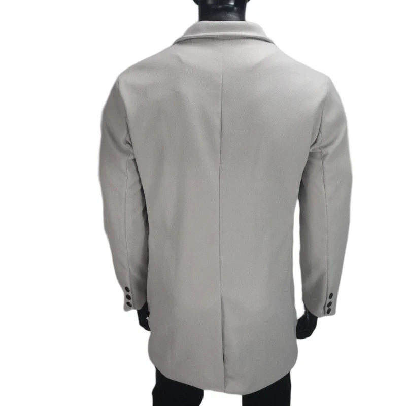 A stylish and warm wool coat for men, featuring a streamlined European-inspired design and practical side pockets.