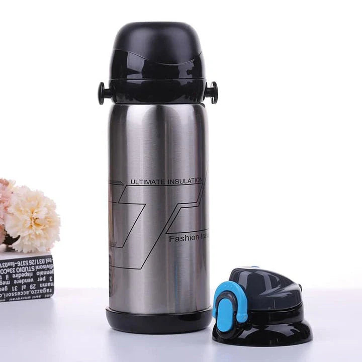 Stainless steel insulated drink bottle with flip-top lid, perfect for outdoor activities in New Zealand