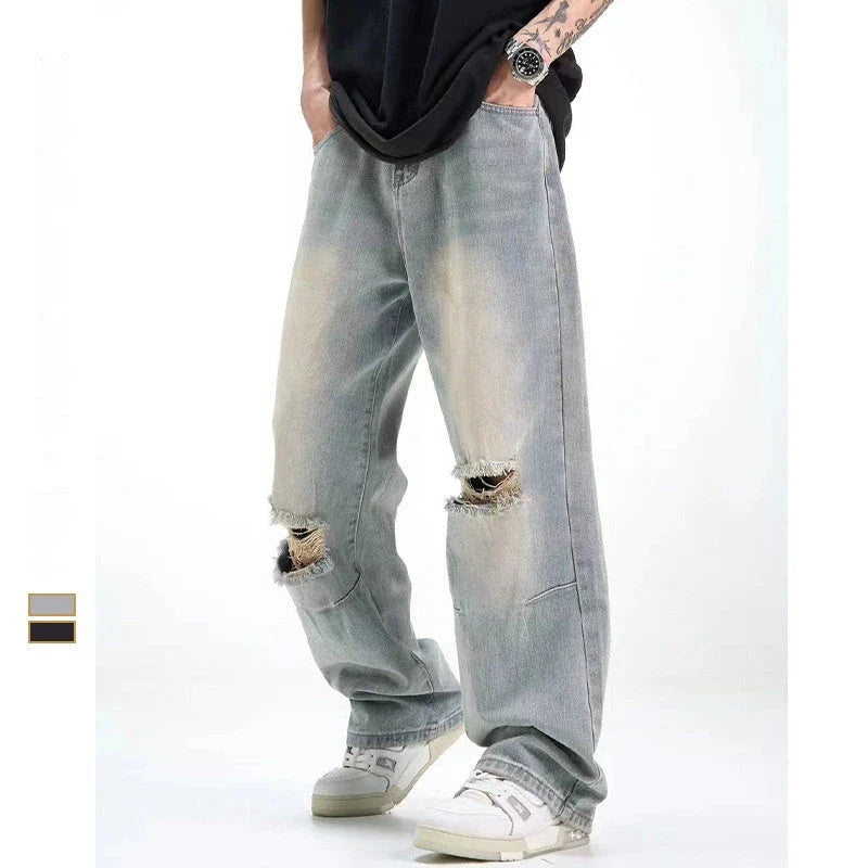 Versatile straight-leg slimming hiphop pants in light blue and black colors, available in sizes S to XXL