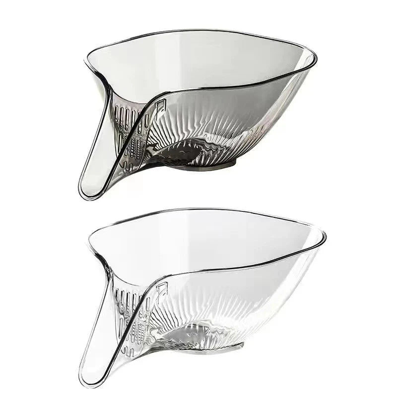 Self-draining dish and fruit washing basin with transparent drain basket and modern design