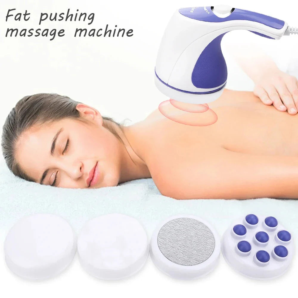 Portable deep tissue massager with interchangeable massage heads for personalized muscle relaxation and slimming